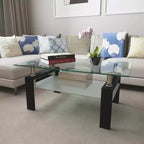 Modern Rectangular Wood Coffee Table with Glass Top for Living Room Office