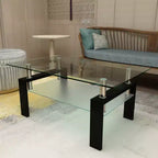Modern Rectangular Wood Coffee Table with Glass Top for Living Room Office