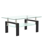 Modern Rectangular Wood Coffee Table with Glass Top for Living Room Office