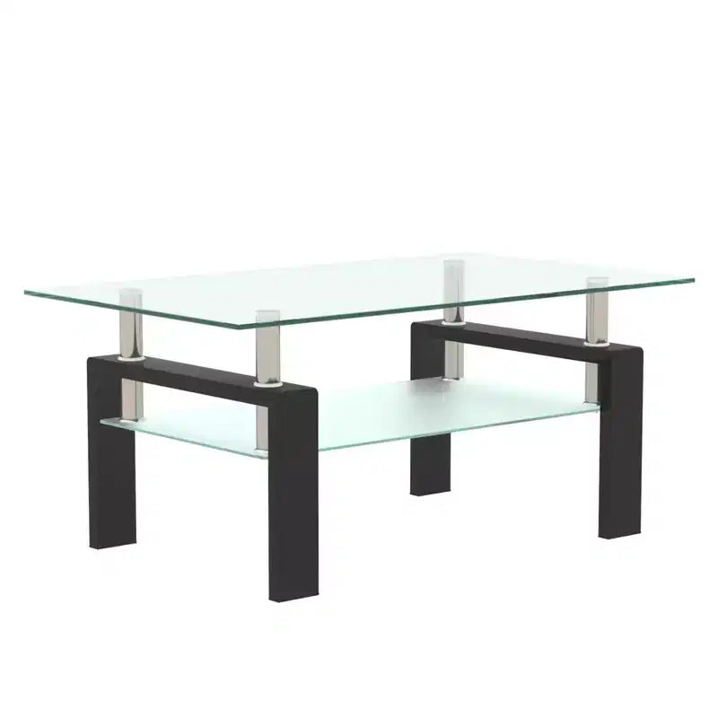 Modern Rectangular Wood Coffee Table with Glass Top for Living Room Office