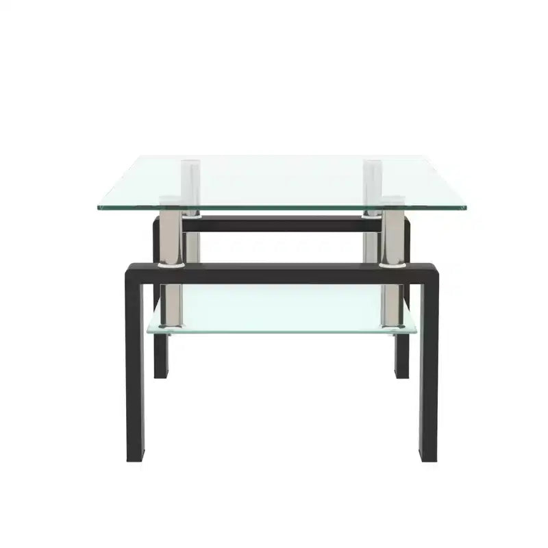 Modern Rectangular Wood Coffee Table with Glass Top for Living Room Office