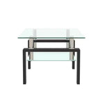 Modern Rectangular Wood Coffee Table with Glass Top for Living Room Office