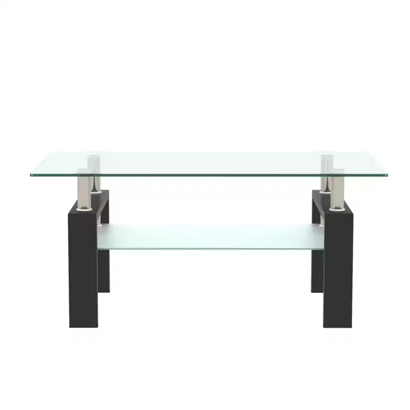 Modern Rectangular Wood Coffee Table with Glass Top for Living Room Office