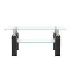 Modern Rectangular Wood Coffee Table with Glass Top for Living Room Office