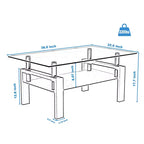 Modern Rectangular Wood Coffee Table with Glass Top for Living Room Office