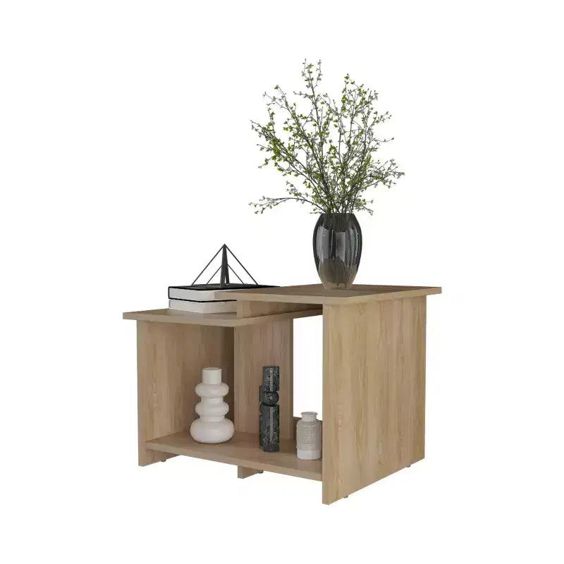 Coffee Table with Open Storage, Melamine Finish, Natural Oak