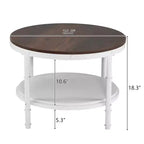 Vintage Brown Round Farmhouse Coffee Table, 2-Tier Storage