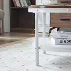 Vintage Brown Round Farmhouse Coffee Table, 2-Tier Storage