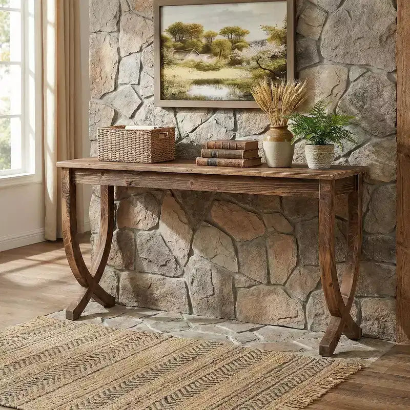 Rustic Farmhouse End Table Solid Wood 2-Tier Side Table for Living Room