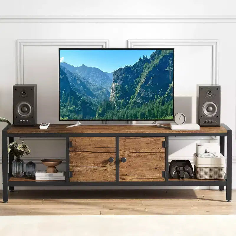 Wooden TV Stand for 65 Inch TV Entertainment Center, Storage Space Fits Up to 75 Inch TVs