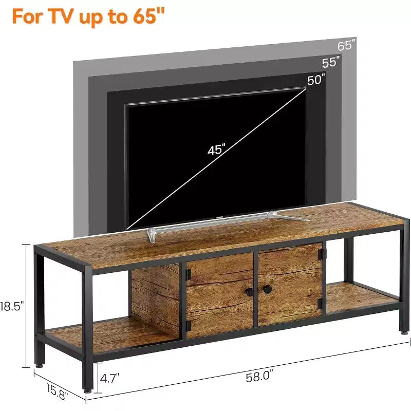 Wooden TV Stand for 65 Inch TV Entertainment Center, Storage Space Fits Up to 75 Inch TVs