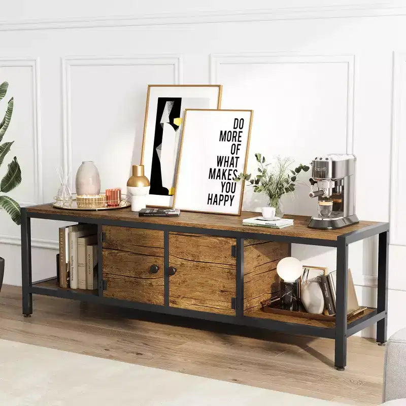 Wooden TV Stand for 65 Inch TV Entertainment Center, Storage Space Fits Up to 75 Inch TVs