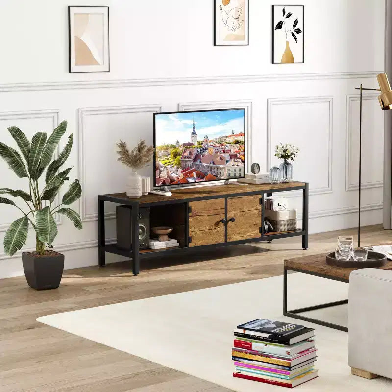 Wooden TV Stand for 65 Inch TV Entertainment Center, Storage Space Fits Up to 75 Inch TVs