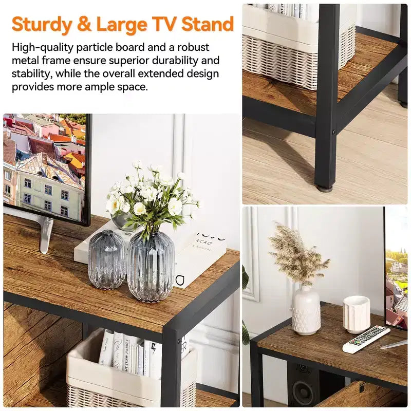 Wooden TV Stand for 65 Inch TV Entertainment Center, Storage Space Fits Up to 75 Inch TVs