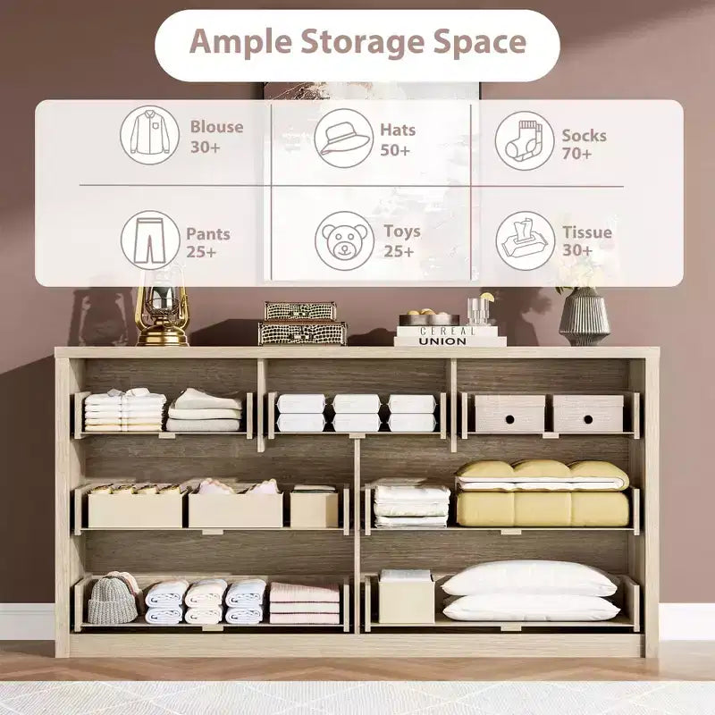 53W 7-Drawer Dresser, Modern Wide Wooden Chest of Drawers Storage Organizer for Bedroom & Hallway