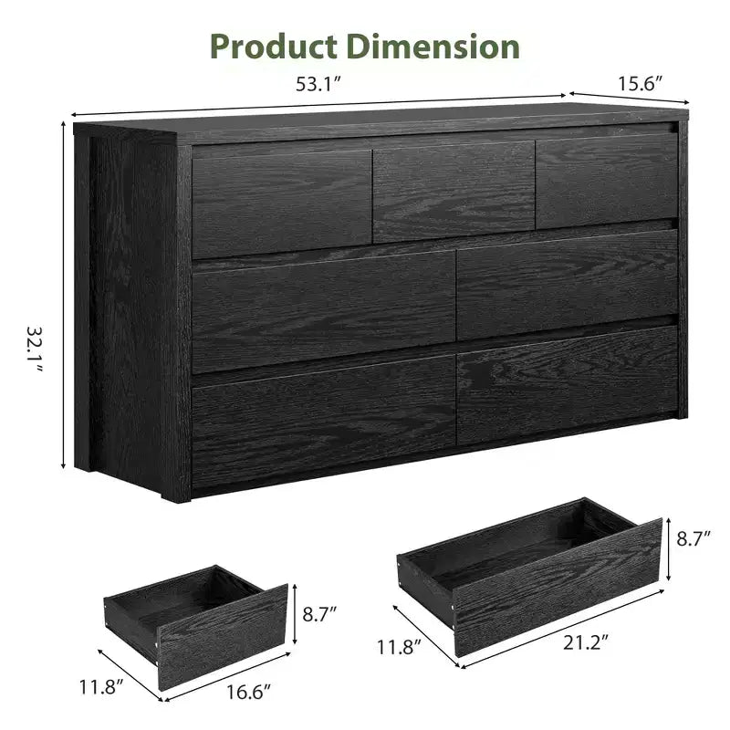 53W 7-Drawer Dresser, Modern Wide Wooden Chest of Drawers Storage Organizer for Bedroom & Hallway