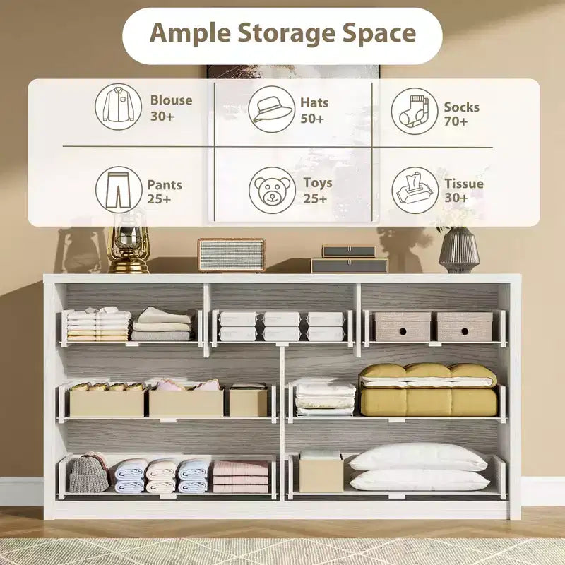 53W 7-Drawer Dresser, Modern Wide Wooden Chest of Drawers Storage Organizer for Bedroom & Hallway