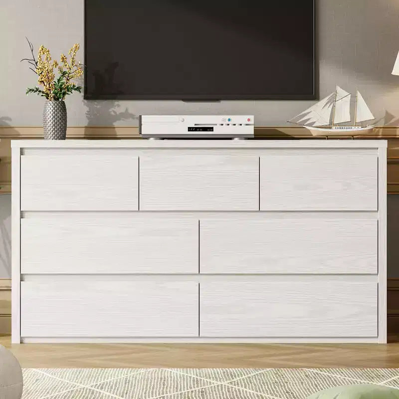 53W 7-Drawer Dresser, Modern Wide Wooden Chest of Drawers Storage Organizer for Bedroom & Hallway