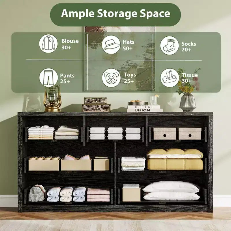 53W 7-Drawer Dresser, Modern Wide Wooden Chest of Drawers Storage Organizer for Bedroom & Hallway
