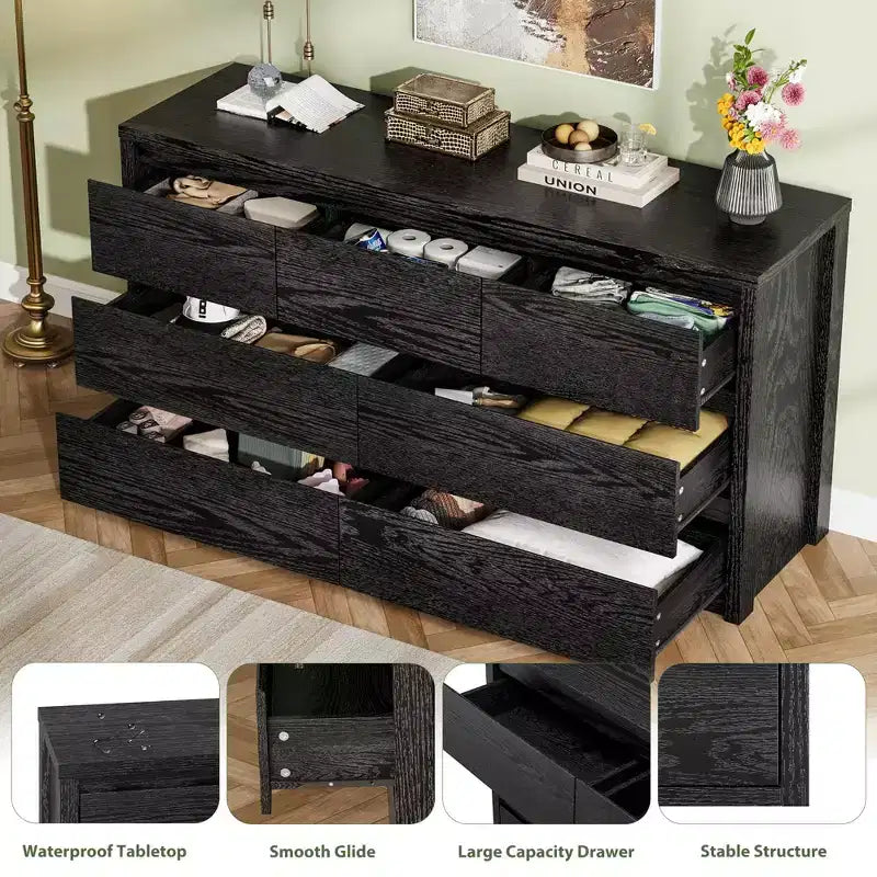 53W 7-Drawer Dresser, Modern Wide Wooden Chest of Drawers Storage Organizer for Bedroom & Hallway