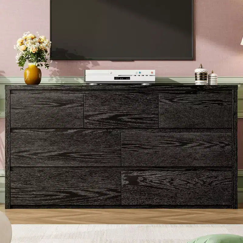 53W 7-Drawer Dresser, Modern Wide Wooden Chest of Drawers Storage Organizer for Bedroom & Hallway