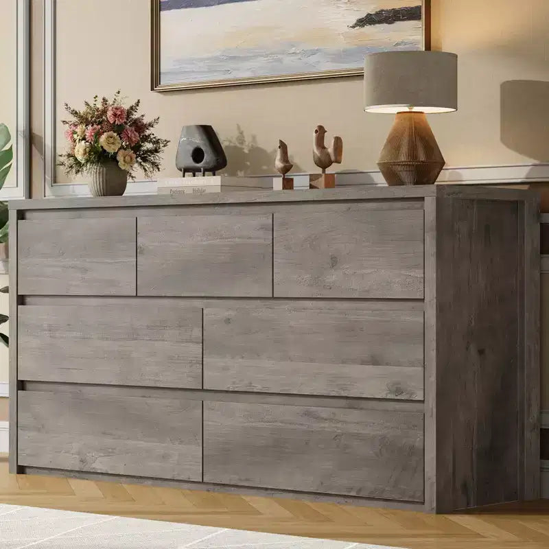 53W 7-Drawer Dresser, Modern Wide Wooden Chest of Drawers Storage Organizer for Bedroom & Hallway