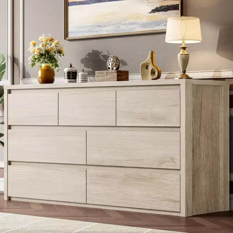 53W 7-Drawer Dresser, Modern Wide Wooden Chest of Drawers Storage Organizer for Bedroom & Hallway