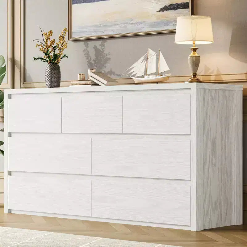 53W 7-Drawer Dresser, Modern Wide Wooden Chest of Drawers Storage Organizer for Bedroom & Hallway