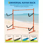 Heavy-Duty Freestanding Kayak Storage Rack for 2 Kayaks  Adjustable Steel Stand with Padded Arms  Fits Canoes, SUPs, Surfboards Max 175lbs