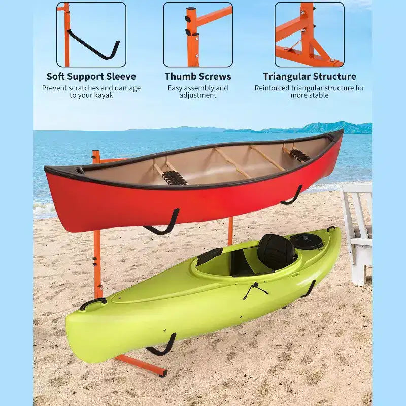 Heavy-Duty Freestanding Kayak Storage Rack for 2 Kayaks  Adjustable Steel Stand with Padded Arms  Fits Canoes, SUPs, Surfboards Max 175lbs