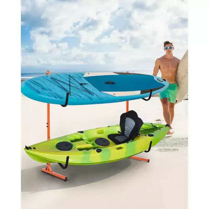 Heavy-Duty Freestanding Kayak Storage Rack for 2 Kayaks  Adjustable Steel Stand with Padded Arms  Fits Canoes, SUPs, Surfboards Max 175lbs