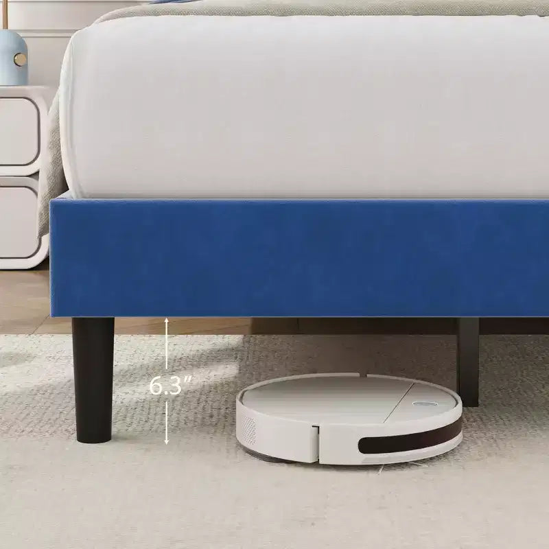 Velvet Upholstered Platform Bed with Adjustable Headboard, Wood Slat & Metal Support, No Box Spring Needed, Quiet & Easy Assembly