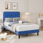 Velvet Upholstered Platform Bed with Adjustable Headboard, Wood Slat & Metal Support, No Box Spring Needed, Quiet & Easy Assembly
