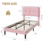 Velvet Upholstered Platform Bed with Adjustable Headboard, Wood Slat & Metal Support, No Box Spring Needed, Quiet & Easy Assembly
