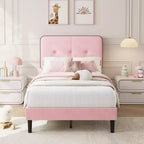 Velvet Upholstered Platform Bed with Adjustable Headboard, Wood Slat & Metal Support, No Box Spring Needed, Quiet & Easy Assembly