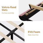 Velvet Upholstered Platform Bed with Adjustable Headboard, Wood Slat & Metal Support, No Box Spring Needed, Quiet & Easy Assembly