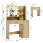 Makeup Vanity Desk with HD Mirror & 10 LED Bulbs, Charging Station, 3 Lighting Modes, Hairdryer Holder and Cushioned Stool for Bedroom