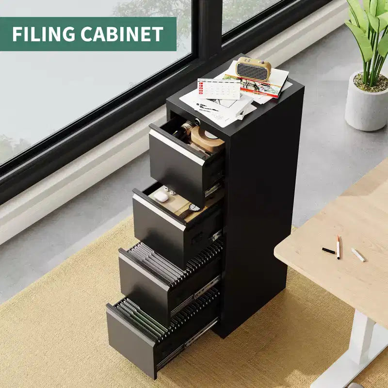 4-Drawer File Cabinet with Lock, Heavy Duty Metal Filing Cabinet for Letter/Legal/A4/F4 Documents, Freestanding Storage for Home Office