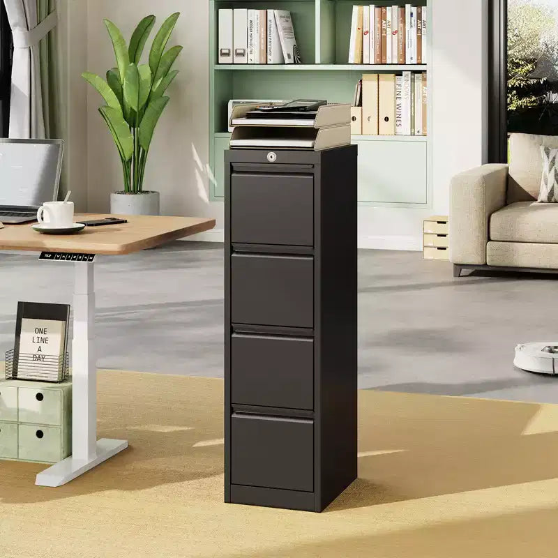 4-Drawer File Cabinet with Lock, Heavy Duty Metal Filing Cabinet for Letter/Legal/A4/F4 Documents, Freestanding Storage for Home Office