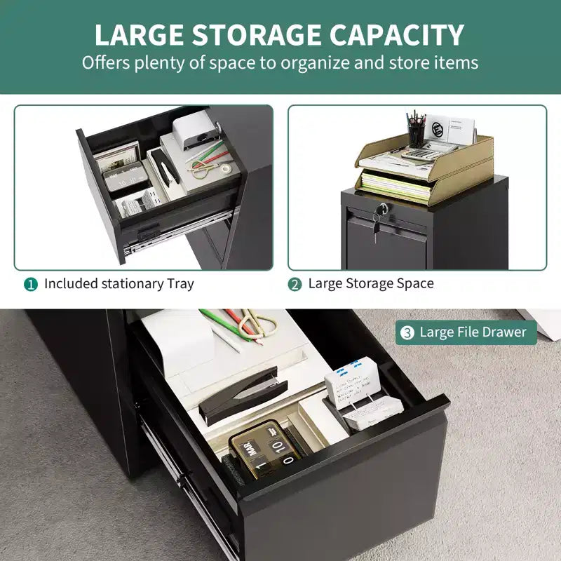 4-Drawer File Cabinet with Lock, Heavy Duty Metal Filing Cabinet for Letter/Legal/A4/F4 Documents, Freestanding Storage for Home Office