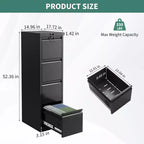 4-Drawer File Cabinet with Lock, Heavy Duty Metal Filing Cabinet for Letter/Legal/A4/F4 Documents, Freestanding Storage for Home Office