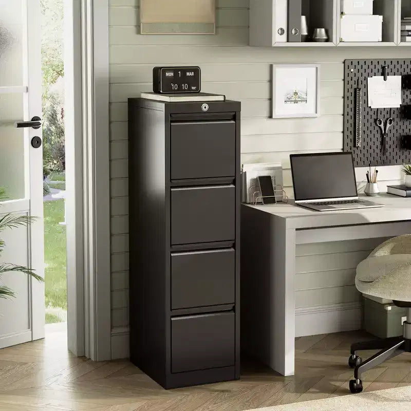 4-Drawer File Cabinet with Lock, Heavy Duty Metal Filing Cabinet for Letter/Legal/A4/F4 Documents, Freestanding Storage for Home Office