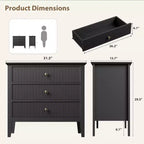 3 Drawer Dresser Set of 2, Fluted Wood Chest with Gold Handles Wide Storage Cabinet with Metal Legs for Bedroom, Living Room, Hallway, Entryway