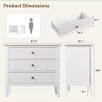 3 Drawer Dresser Set of 2, Fluted Wood Chest with Gold Handles Wide Storage Cabinet with Metal Legs for Bedroom, Living Room, Hallway, Entryway