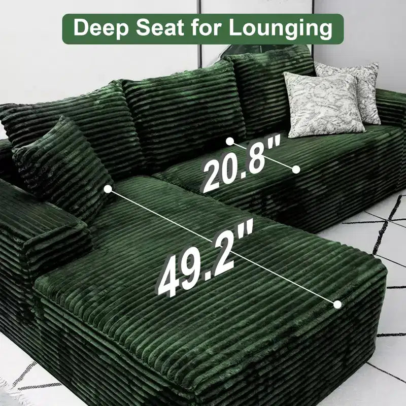 107.5" Modular Sectional Sofa, L-Shaped Boneless Couch with Deep Seat, Throw Pillow, Left Chaise for Living Room, Green