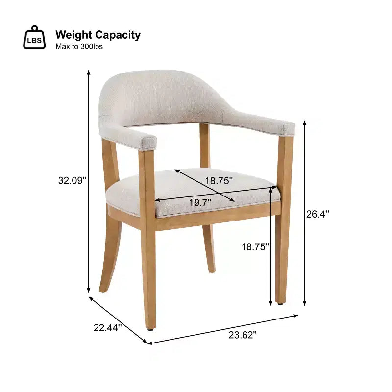 Mid-Century Modern 5-Piece Wood Dining Set with 4 Upholstered Armchairs