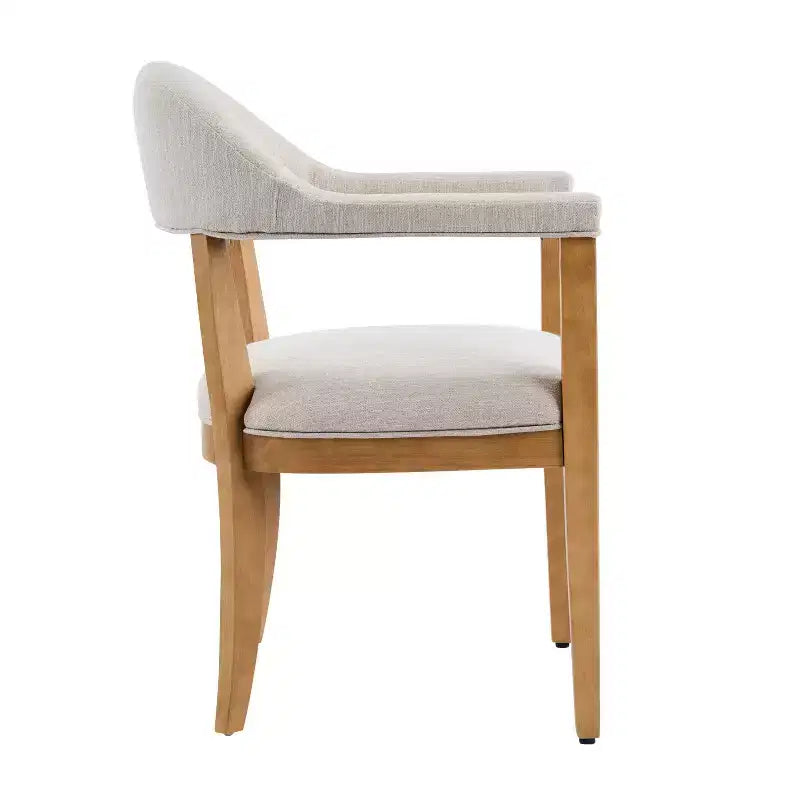 Mid-Century Modern 5-Piece Wood Dining Set with 4 Upholstered Armchairs