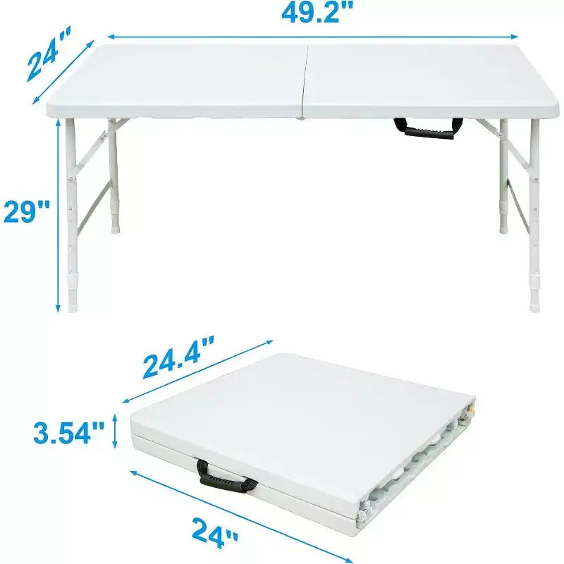 4ft Heavy Duty Folding Table with Adjustable Height, Portable Fold-in-Half Plastic and Steel Utility Table for Camping, Dining and Outdoor Use