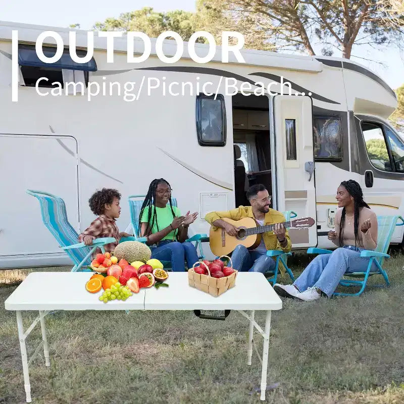4ft Heavy Duty Folding Table with Adjustable Height, Portable Fold-in-Half Plastic and Steel Utility Table for Camping, Dining and Outdoor Use