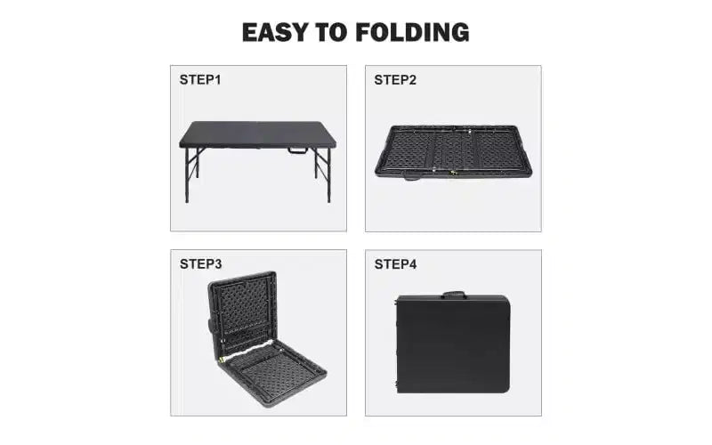 4ft Heavy Duty Folding Table with Adjustable Height, Portable Fold-in-Half Plastic and Steel Utility Table for Camping, Dining and Outdoor Use